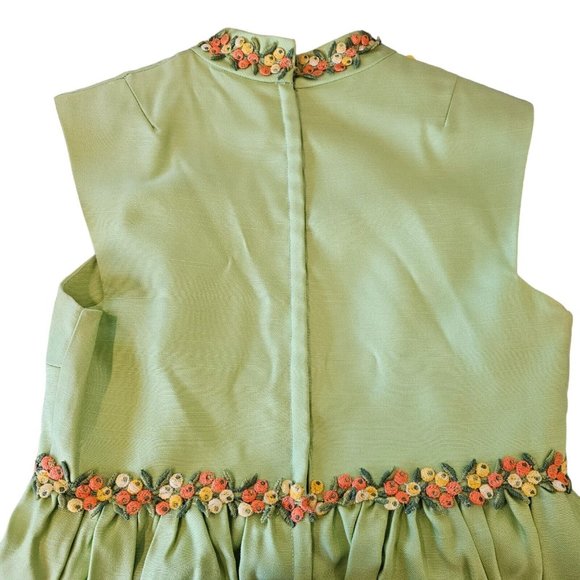 Vintage 60s XS/S Lime Green Sleeveless Long Maxi Dress Raw Silk Retro Hostess - Picture 4 of 15